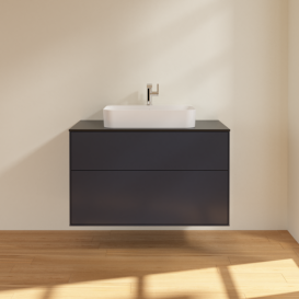 Тумба под раковину Villeroy & Boch Finion 100х50,1 см МДФ темно-синий матовый лак/стекло черное матовое F35200HG