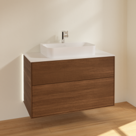 Тумба під раковину Villeroy & Boch Finion 100х50,1 см із підсвічуванням МДФ шпон волоського горіха/скло біле матове G35100GN