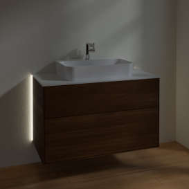 Тумба під раковину Villeroy & Boch Finion 100х50,1 см із підсвічуванням МДФ шпон волоського горіха/скло біле матове G35100GN