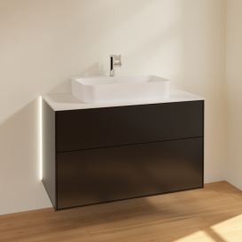 Тумба под раковину Villeroy & Boch Finion 100х50,1 см с подсветкой МДФ черный матовый лак/стекло белое матовое G35100PD