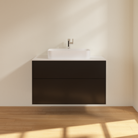 Тумба под раковину Villeroy & Boch Finion 100х50,1 см с подсветкой МДФ черный матовый лак/стекло белое матовое G35100PD