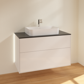 Тумба под раковину Villeroy & Boch Finion 100х50,1 см с подсветкой МДФ глянцевый белый лак/стекло черное матовое G35200GF