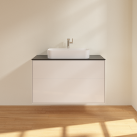 Тумба под раковину Villeroy & Boch Finion 100х50,1 см с подсветкой МДФ глянцевый белый лак/стекло черное матовое G35200GF