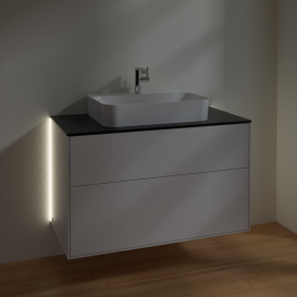 Тумба под раковину Villeroy & Boch Finion 100х50,1 см с подсветкой МДФ глянцевый белый лак/стекло черное матовое G35200GF