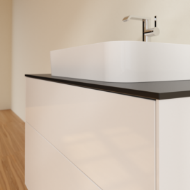 Тумба под раковину Villeroy & Boch Finion 100х50,1 см с подсветкой МДФ глянцевый белый лак/стекло черное матовое G35200GF