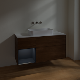 Тумба под раковину Villeroy & Boch Finion 120х50,1 см с подсветкой МДФ шпон грецкого ореха/стекло белое матовое F701HGGN