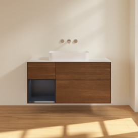 Тумба под раковину Villeroy & Boch Finion 120х50,1 см с подсветкой МДФ шпон грецкого ореха/стекло белое матовое F701HGGN