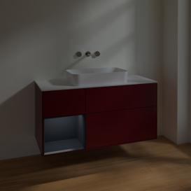 Тумба под раковину Villeroy & Boch Finion 120х50,1 см с подсветкой МДФ пион матовый лак/стекло белое матовое F701HGHB