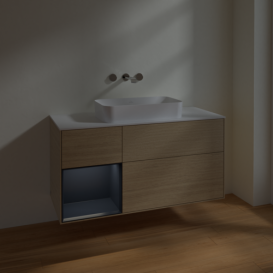 Тумба под раковину Villeroy & Boch Finion 120х50,1 см с подсветкой МДФ шпон дуба/стекло белое матовое F701HGPC