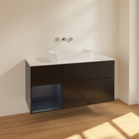 Тумба под раковину Villeroy & Boch Finion 120х50,1 см с подсветкой МДФ черный матовый лак/стекло белое матовое F701HGPD