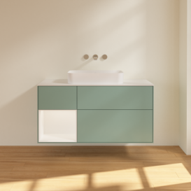 Тумба под раковину Villeroy & Boch Finion 120х50,1 см с подсветкой МДФ оливковый матовый лак/стекло белое матовое F701MTGM