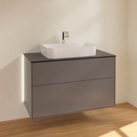 Тумба под раковину Villeroy & Boch Finion 100х50,1 см с подсветкой МДФ антрацит матовый лак/стекло черное матовое G35200GK