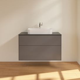 Тумба под раковину Villeroy & Boch Finion 100х50,1 см с подсветкой МДФ антрацит матовый лак/стекло черное матовое G35200GK