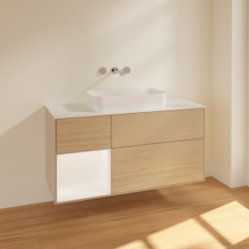 Тумба під раковину Villeroy & Boch Finion 120х50,1 см із підсвічуванням МДФ шпон дуба/скло біле матове F701MTPC