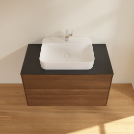 Тумба под раковину Villeroy & Boch Finion 100х50,1 см с подсветкой ДСП шпон грецкого ореха/стекло черное матовое G35200GN