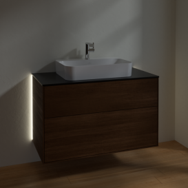 Тумба под раковину Villeroy & Boch Finion 100х50,1 см с подсветкой ДСП шпон грецкого ореха/стекло черное матовое G35200GN