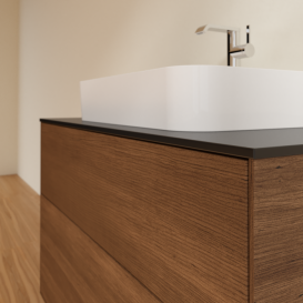 Тумба под раковину Villeroy & Boch Finion 100х50,1 см с подсветкой ДСП шпон грецкого ореха/стекло черное матовое G35200GN