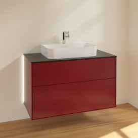 Тумба под раковину Villeroy & Boch Finion 100х50,1 см с подсветкой МДФ пион матовый лак/стекло черное матовое G35200HB