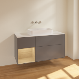 Тумба під раковину Villeroy & Boch Finion 120х50,1 см з підсвічуванням антрацит матовий лак/скло біле матове F701PCGK