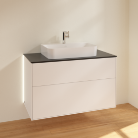 Тумба под раковину Villeroy & Boch Finion 100х50,1 см с подсветкой МДФ белый матовый лак/стекло черное матовое G35200MT