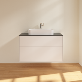 Тумба под раковину Villeroy & Boch Finion 100х50,1 см с подсветкой МДФ белый матовый лак/стекло черное матовое G35200MT