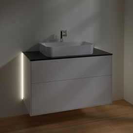 Тумба под раковину Villeroy & Boch Finion 100х50,1 см с подсветкой МДФ белый матовый лак/стекло черное матовое G35200MT