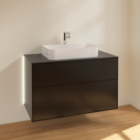 Тумба под раковину Villeroy & Boch Finion 100х50,1 см с подсветкой МДФ черный матовый лак/стекло черное матовое G35200PD