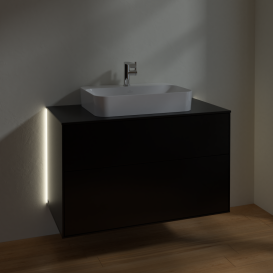 Тумба под раковину Villeroy & Boch Finion 100х50,1 см с подсветкой МДФ черный матовый лак/стекло черное матовое G35200PD