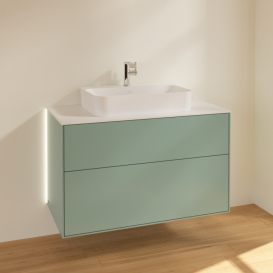 Тумба под раковину Villeroy & Boch Finion 100х50,1 см с подсветкой МДФ оливковый матовый лак/стекло белое матовое G35100GM