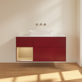 Тумба под раковину Villeroy & Boch Finion 120х50,1 см с подсветкой МДФ пион матовый лак/стекло белое матовое F701PCHB