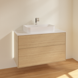 Тумба под раковину Villeroy & Boch Finion 100х50,1 см с подсветкой МДФ шпон дуба/стекло белое матовое G35100PC