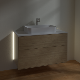 Тумба под раковину Villeroy & Boch Finion 100х50,1 см с подсветкой МДФ шпон дуба/стекло белое матовое G35100PC