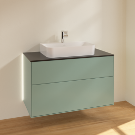 Тумба под раковину Villeroy & Boch Finion 100х50,1 см с подсветкой МДФ оливковый матовый лак/стекло черное матовое G35200GM