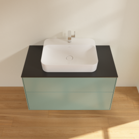 Тумба под раковину Villeroy & Boch Finion 100х50,1 см с подсветкой МДФ оливковый матовый лак/стекло черное матовое G35200GM