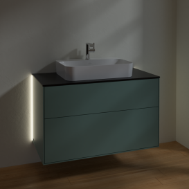 Тумба под раковину Villeroy & Boch Finion 100х50,1 см с подсветкой МДФ оливковый матовый лак/стекло черное матовое G35200GM