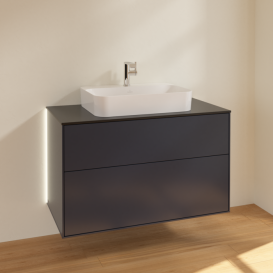Тумба под раковину Villeroy & Boch Finion 100х50,1 см с подсветкой МДФ темно-синий матовый лак/стекло черное матовое G35200HG