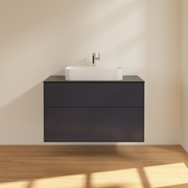 Тумба под раковину Villeroy & Boch Finion 100х50,1 см с подсветкой МДФ темно-синий матовый лак/стекло черное матовое G35200HG