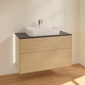 Тумба під раковину Villeroy & Boch Finion 100х50,1 см з підсвічуванням МДФ шпон дуба/скло чорне матове G35200PC