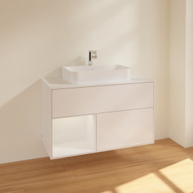 Тумба под раковину Villeroy & Boch Finion 100х50,1 см с подсветкой МДФ глянцевый белый лак/стекло белое матовое F361GFGF