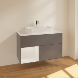 Тумба под раковину Villeroy & Boch Finion 100х50,1 см с подсветкой МДФ антрацит матовый лак/стекло белое матовое F361GFGK