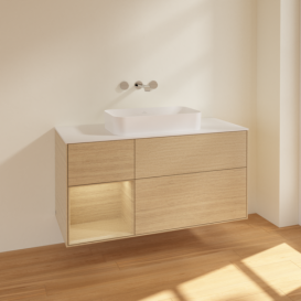 Тумба под раковину Villeroy & Boch Finion 120х50,1 см с подсветкой МДФ шпон дуба/стекло белое матовое F701PCPC