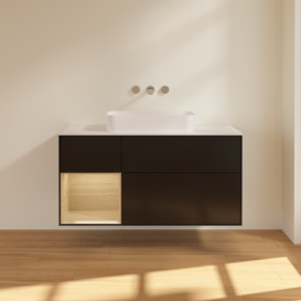 Тумба под раковину Villeroy & Boch Finion 120х50,1 см с подсветкой МДФ черный матовый лак/стекло белое матовое F701PCPD