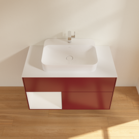 Тумба под раковину Villeroy & Boch Finion 100х50,1 см с подсветкой МДФ пион матовый лак/стекло белое матовое F361GFHB