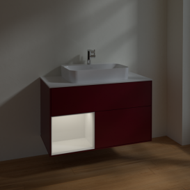 Тумба под раковину Villeroy & Boch Finion 100х50,1 см с подсветкой МДФ пион матовый лак/стекло белое матовое F361GFHB