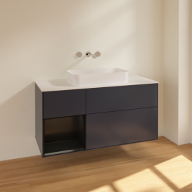 Тумба под раковину Villeroy & Boch Finion 120х50,1 см с подсветкой МДФ темно-синий матовый лак/стекло белое матовое F701PDHG