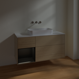 Тумба под раковину Villeroy & Boch Finion 120х50,1 см с подсветкой МДФ шпон дуба/стекло белое матовое F701PDPC