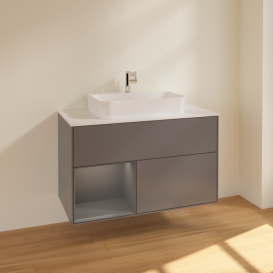 Тумба под раковину Villeroy & Boch Finion 100х50,1 см с подсветкой МДФ антрацит матовый лак/стекло белое матовое F361GKGK