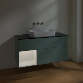 Тумба під раковину Villeroy & Boch Finion 120х50,1 см із підсвічуванням МДФ оливковий матовий лак/скло чорне матове F702GFGM