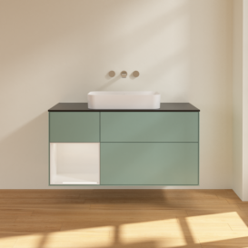 Тумба під раковину Villeroy & Boch Finion 120х50,1 см із підсвічуванням МДФ оливковий матовий лак/скло чорне матове F702GFGM