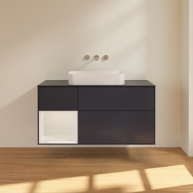 Тумба под раковину Villeroy & Boch Finion 120х50,1 см с подсветкой МДФ темно-синий матовый лак/стекло черное матовое F702GFHG